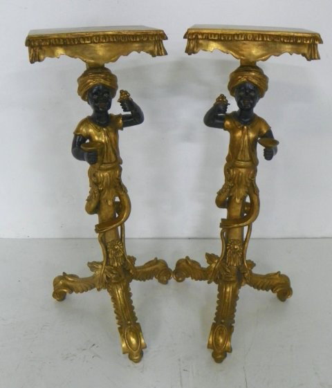 Pair Blackamoor tripod pedestal/stands: Approx. 36.5" H x 13" W x 9" D. Please read our terms of sale.