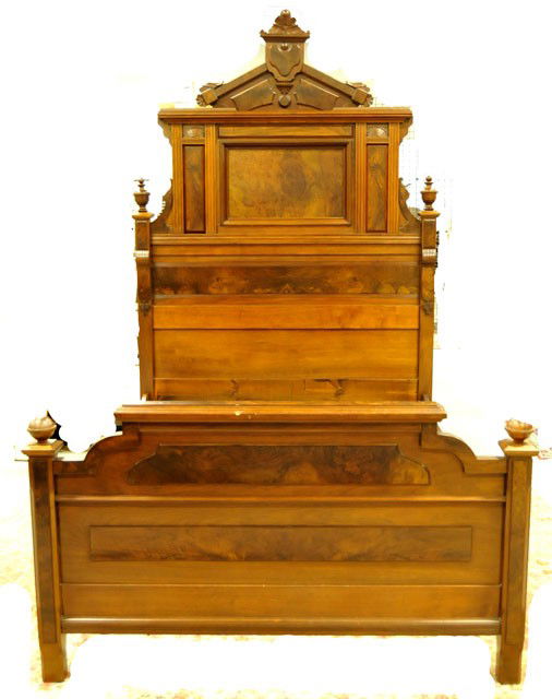 Victorian walnut full size bed with headboard: ca. 1875. Approx. 93" H x 59" W. From a Colts Neck, NJ estate. Please read our terms of sale.