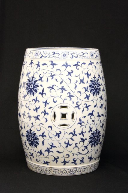 Chinese signed blue & white garden seat: Approx. 17" H. From a Darien, CT estate. Please read our terms of sale.