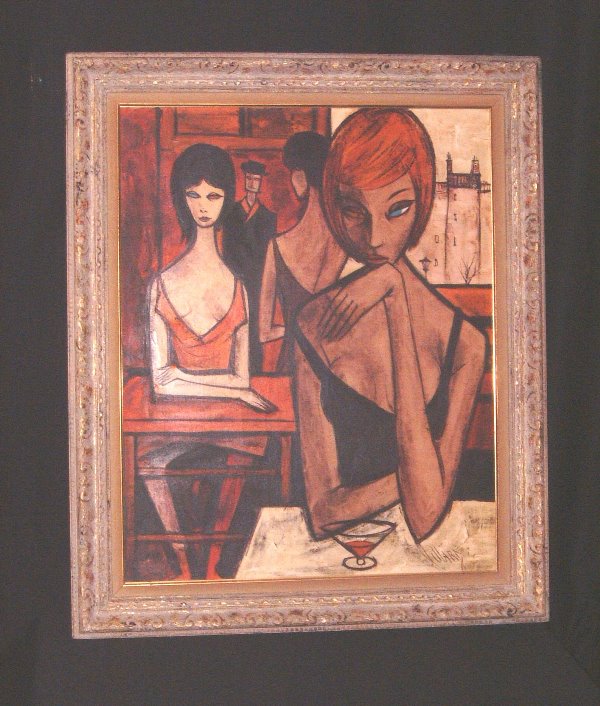 20TH C. BAR SCENE ART MODERNE SGND. VILLARD: PAINTING. FRAMED 20TH C. BAR SCENE ART MODERNE SGND. VILLARD ATTRIB. ANTOINE VILLARD APPROX. 24" X 30"