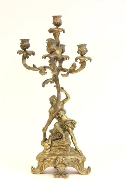 19th c. dore bronze figural candelabra: Approx. 24" H x 10.5" W.