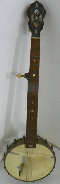 5 string banjo baritone by J. Parris Hartford CT: Needs new skin. Approx. 32" L.