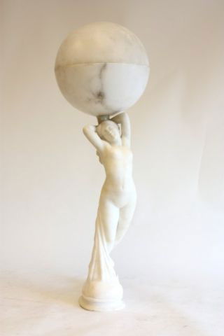 Early 20th c. alabaster "Nude" figural lamp: Approx. 30.5".