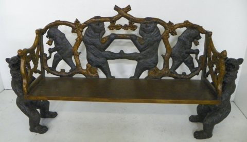 Black Forest "Bear Bench": Approx. 51" H x 98" W x 19.5" D.