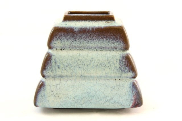 Chinese pottery aqua & brown pen washer: Approx. 5.25" x 4" D x 4.5" H.