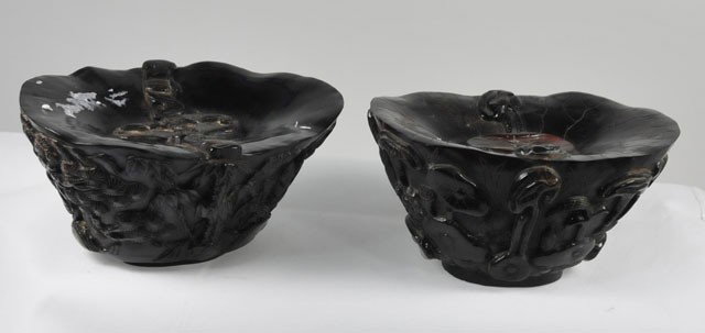 2 Horn cups: Approx. 2.5" H and 4.75" H.