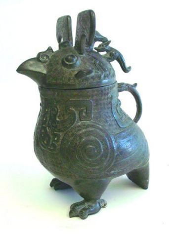 Bronze wine holder possibly from Shang Dynasty: Bird. Approx. 14" H x 9" x 7" W.