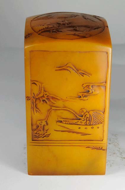 Soapstone Shoushan seal stamp: Approx. 3" W x 5.75".