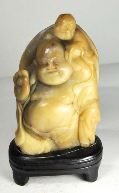 Soapstone "Buddha with a Baby": Approx. 2.75" W x 4.75" H.