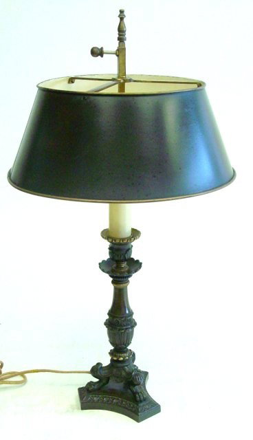 Empire claw footed tole shade desk lamp: Approx. 20" H.