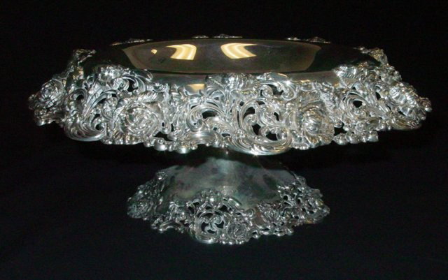 Black Starr & Frost "Floral" repousse compote: Approx. 15" Diam x 6.25" H, 56 ozt.