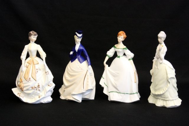 4 Royal Worcester figurines: Includes: "Charity", "Fragrant Equestrienne" & "Coming of Age". Approx. 8" H.