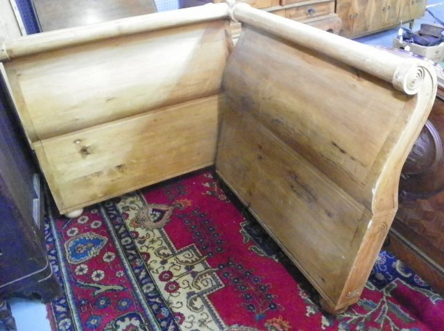 Heavy pine sleigh bed: Approx. 42" W.