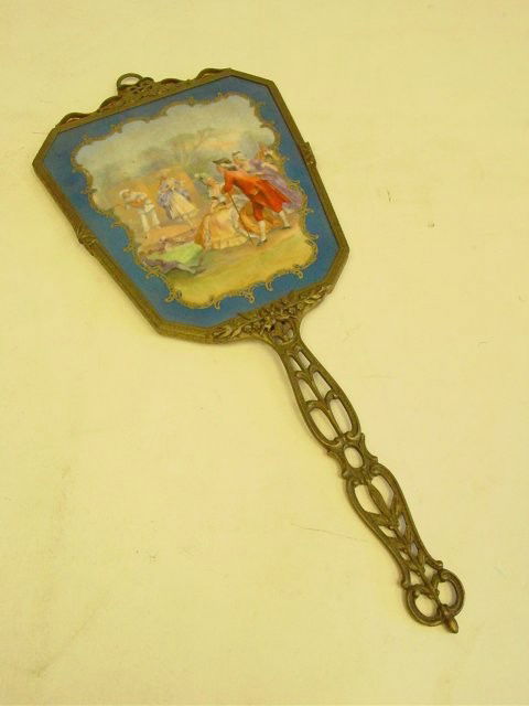 Sevres hand mirror: Approx. 17" x 7 1/8"