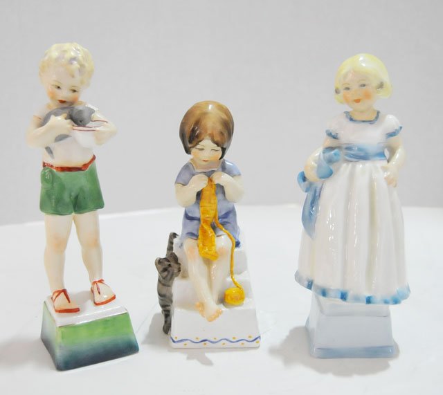 3 Royal Worcester figurines: "Monday's Child", "Friday's Child" & "Saturday's Child". Approx. 6.5" H. From a Brooklyn, NY estate. Please read our terms of sale.