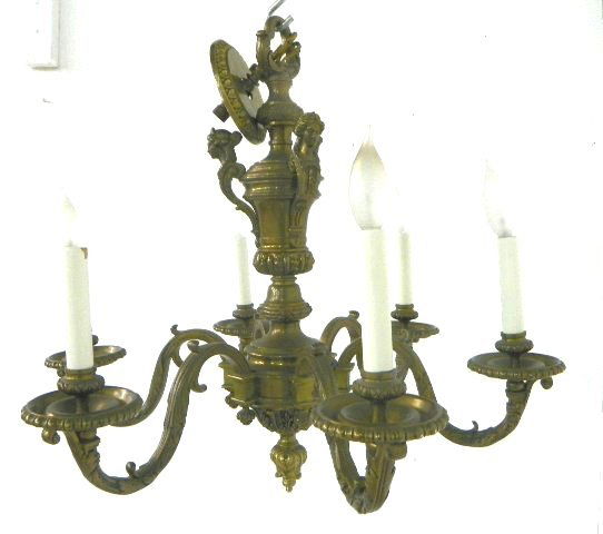 Figural French bronze Regency style chandelier: Chandelier is old. Please read our terms of sale.
