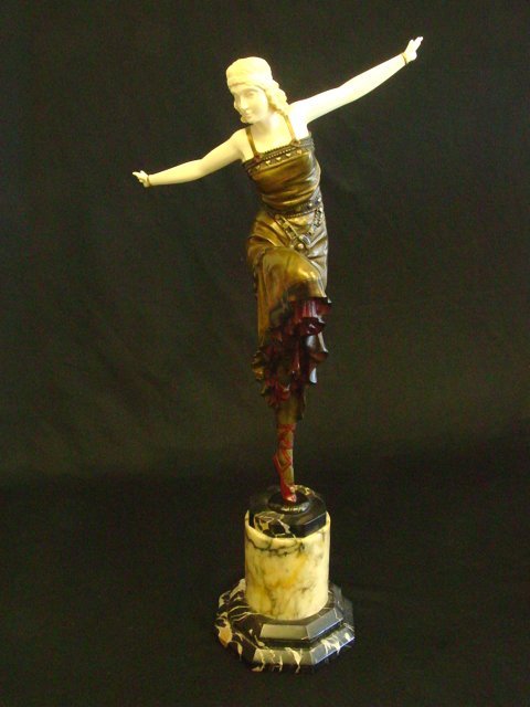 Bronze & bone Art Deco "Dancers" signed P Philippe: Second cast. Figure approx. 15.5" H, 21" H with stand. Please read our terms of sale.