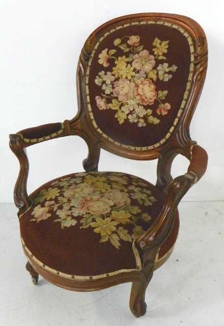 Victorian carved needlepoint chair: Please read our terms of sale.