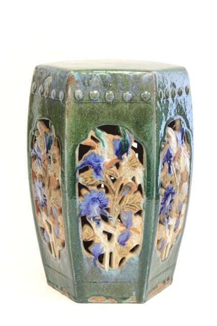Green garden seat: With "Floral" open reticulated design. Please read our terms of sale.