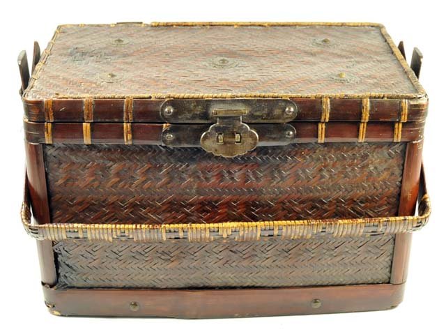 Chinese "Ladies Wicker Box" ca. 18-19th c.: Thought to have been used for ladies hair accessories. Please read our terms of sale.