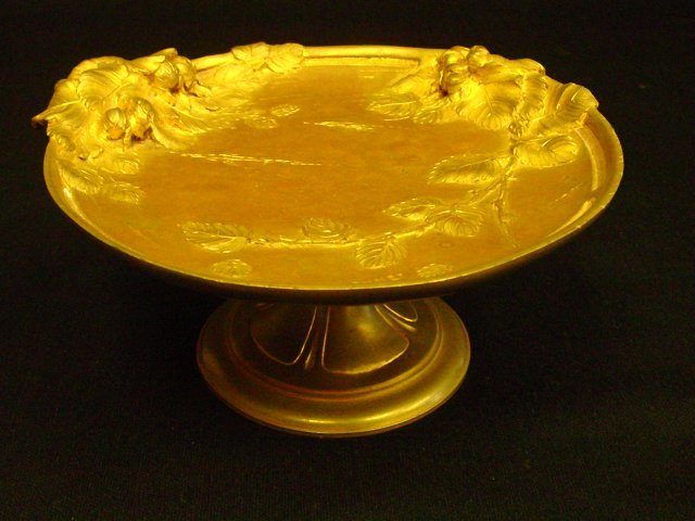 19th c. dore bronze compote signed A. Marionnet: French. Approx. 3.5" H x 7.5" W