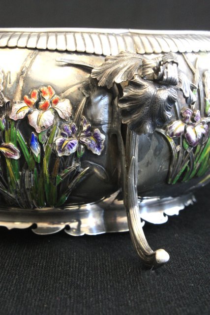 Japanese silver & enamel footed bowl - 3