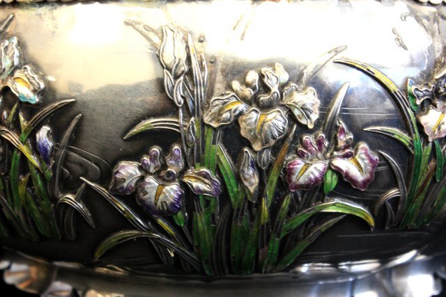 Japanese silver & enamel footed bowl - 4