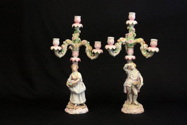 Pair 19th c. German figural candelabrum: With cross sword mark. Approx 20" H.