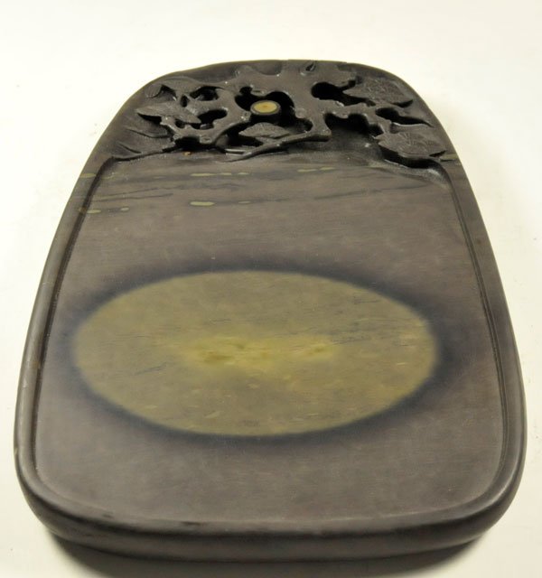 Songhua inkstone carving of "Crane & Pine Tree": Approx. 8.75" H x 7". From a California Professor.