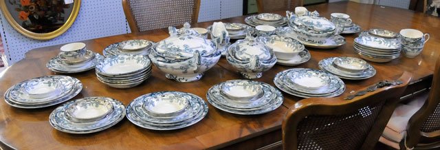 Staffordshire dinnerware "Iris": Approx. 85 pieces. From a partial liquidation of a Queens, NY antique store.