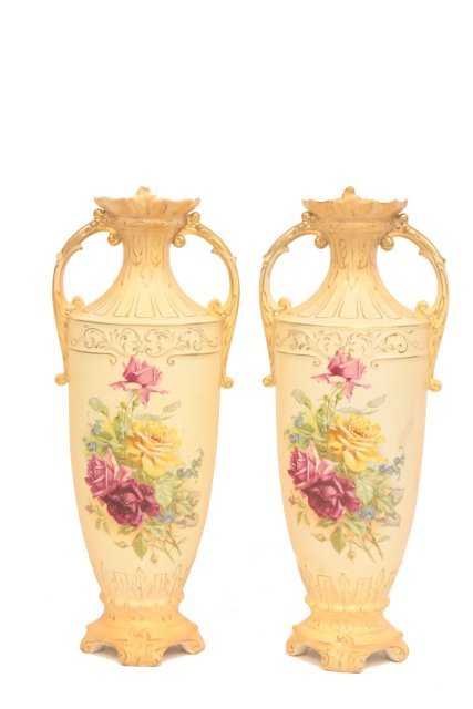 Pair Austrian "Royal Wettina" vases: With "Floral" design. Approx. 17".