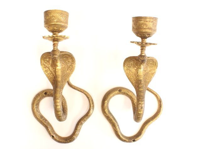 Pair brass Indian "Snake" sconces: Approx. 12" H.