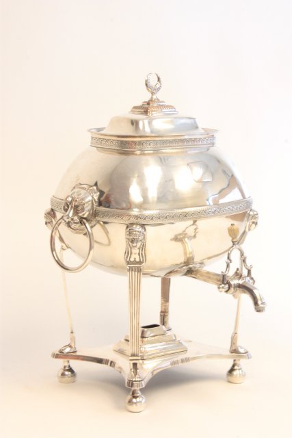 Silver plate hot water kettle: Approx. 18" x 11".