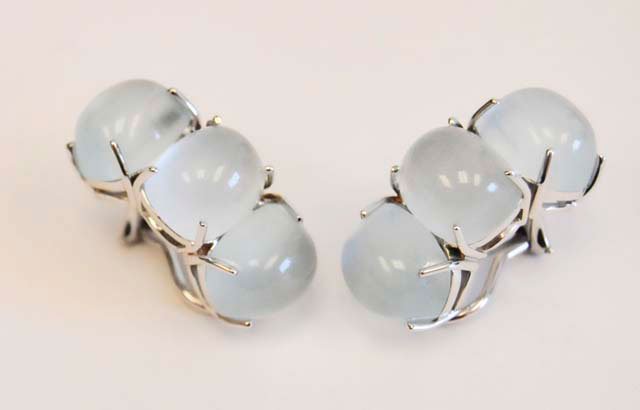 Pair Moonstone earrings signed Seaman Schepps: Pair Moonstone earrings signed Seaman Schepps