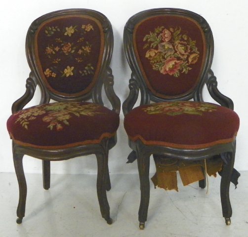 Pair needlepoint Victorian chairs: As is.