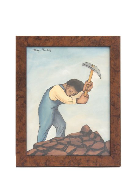Diego Rivera gouache painting: Excellent condition, Mexican 1886-1957. Includes a typed letter signed by the artist authenticating the painting and an additional document stating the type of work. Also a Mexican gallery label verso