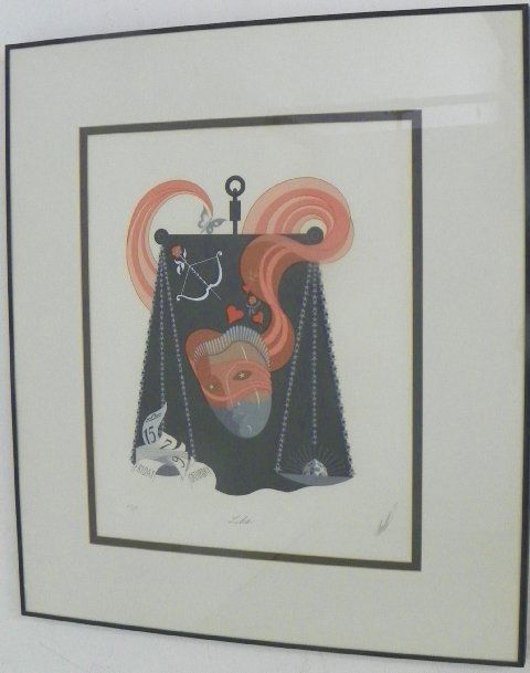 Erte lithograph "Libra" 269/350: Approx. 19" H x 14" W. From an estate located at 860 5th Av. NYC.