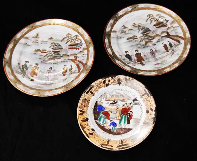 Lot of 3 plates: 2- Early Nippon, approx. 7.75" Diam. 1- Decorative, approx. 6". From a Sutton Place, NYC estate.