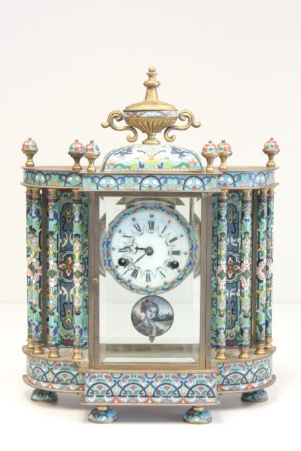 Cloisonne & crystal mantle clock: Approx. 18" H. Please read our terms of sale.