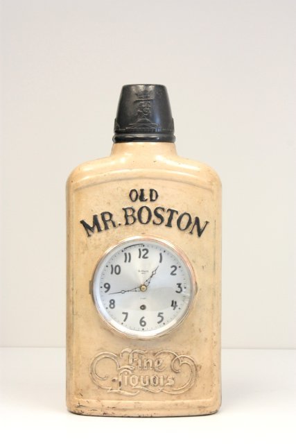 Gilbert clock 1807 8 day: "Old Boston Fine Liquors". Approx. 21.5" x 11" Please read our terms of sale.