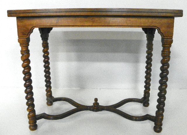 Twist leg card table with flip top: Approx. 18" D x 37" W x 30" H closed, 36" D open. Please read our terms of sale.