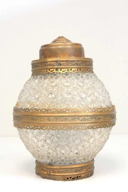 Glass & brass light fixture: Need wiring. Approx. 12" H. Please read our terms of sale.