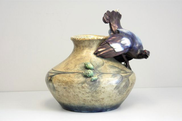 19th c. Amphora vase: Depicting "Bird". Approx. 18.5" H x 17" W. Please read our terms of sale.
