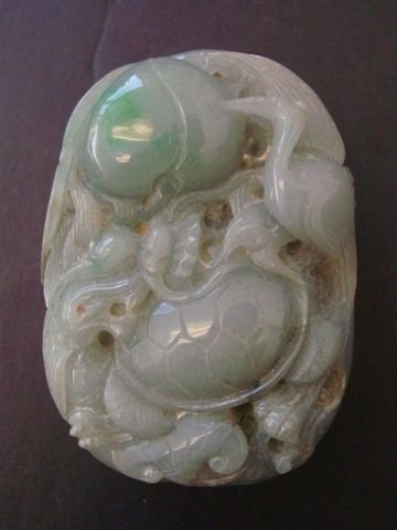 Jade carved piece of "Turtle & Bird": Approx. 2.25" x 3". Please read our terms of sale.