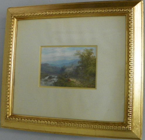 French watercolor by Paul Pascal: 1832-1903. Approx. 4.25" x 6", frame 14" x 15.5". From a Rye, NY estate. Please read our terms of sale.