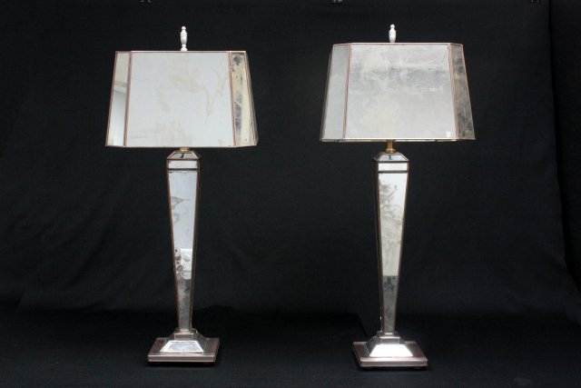 Pair mirrored contemporary lamps: Approx. 28" H. Please read our terms of sale.