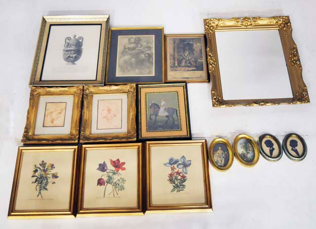 Group lot of prints & mirror: 14 pieces in total. From the Riverdale, NY estate of Nell Martinis. Please read our terms of sale.