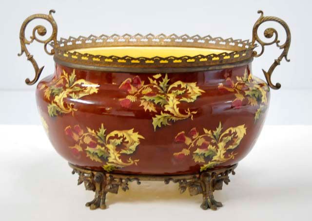 French Faience centerpiece: Approx. 14.5" x 10" D. Please read our terms of sale.