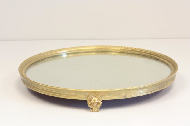Old bronze figural mirrored plateau: Approx. 15" Diam. Please read our terms of sale.
