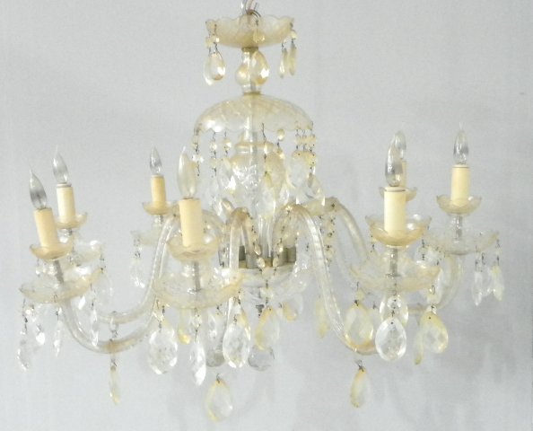 8 light crystal chandelier ca. 1930's: Approx. 26 H x 30" W. From the Riverdale, NY estate of Nell Martinis. Please read our terms of sale.